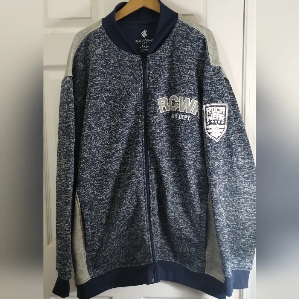 Big Men's Y2K Rocawear Navy/Gray Zip-Up Sweater Jacket